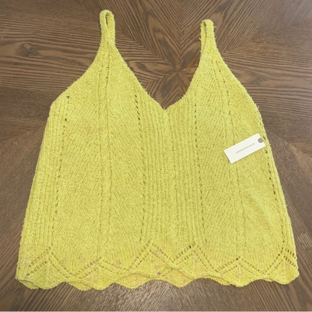 Anthropologie V-Neck Pointelle Sweater Tank~Yellow~Size Small